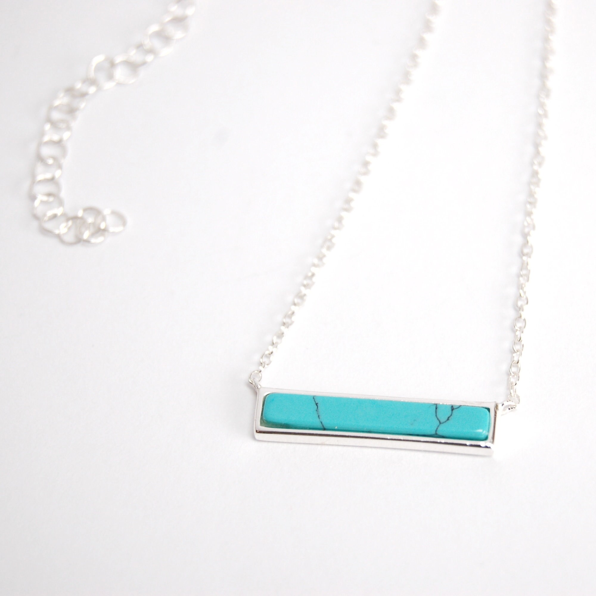 Turquoise Bar Necklace Turquoise Bar Pendant Sterling Silver Etsy