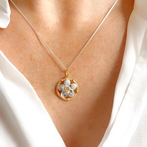 Sterling Silver Forget Me Not Necklace: Gold Accent Flower Pendant