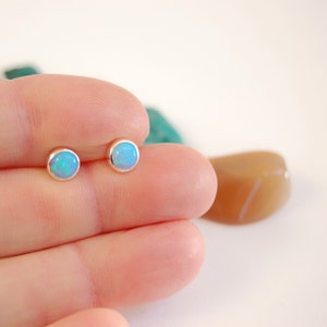 Opal Studs, Blue 6mm Opal Studs, 925 Sterling Silver Stud Earrings, October Birthstone Gift, Gift for Her