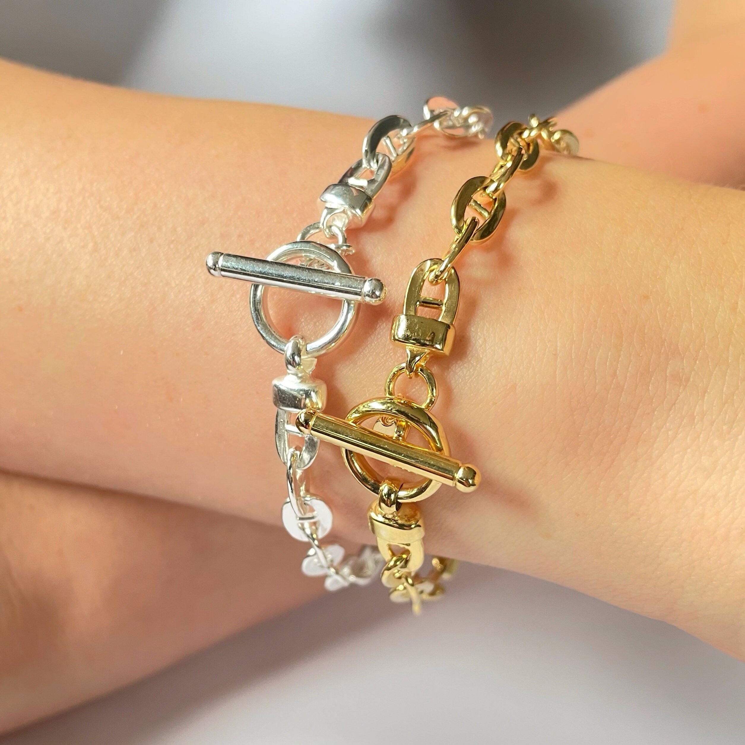 Anchor T Bar Bracelet Gold Toggle Bracelet Silver Anchor Link Bracelet Sterling Silver Gold Plate Bracelet Etsy UK