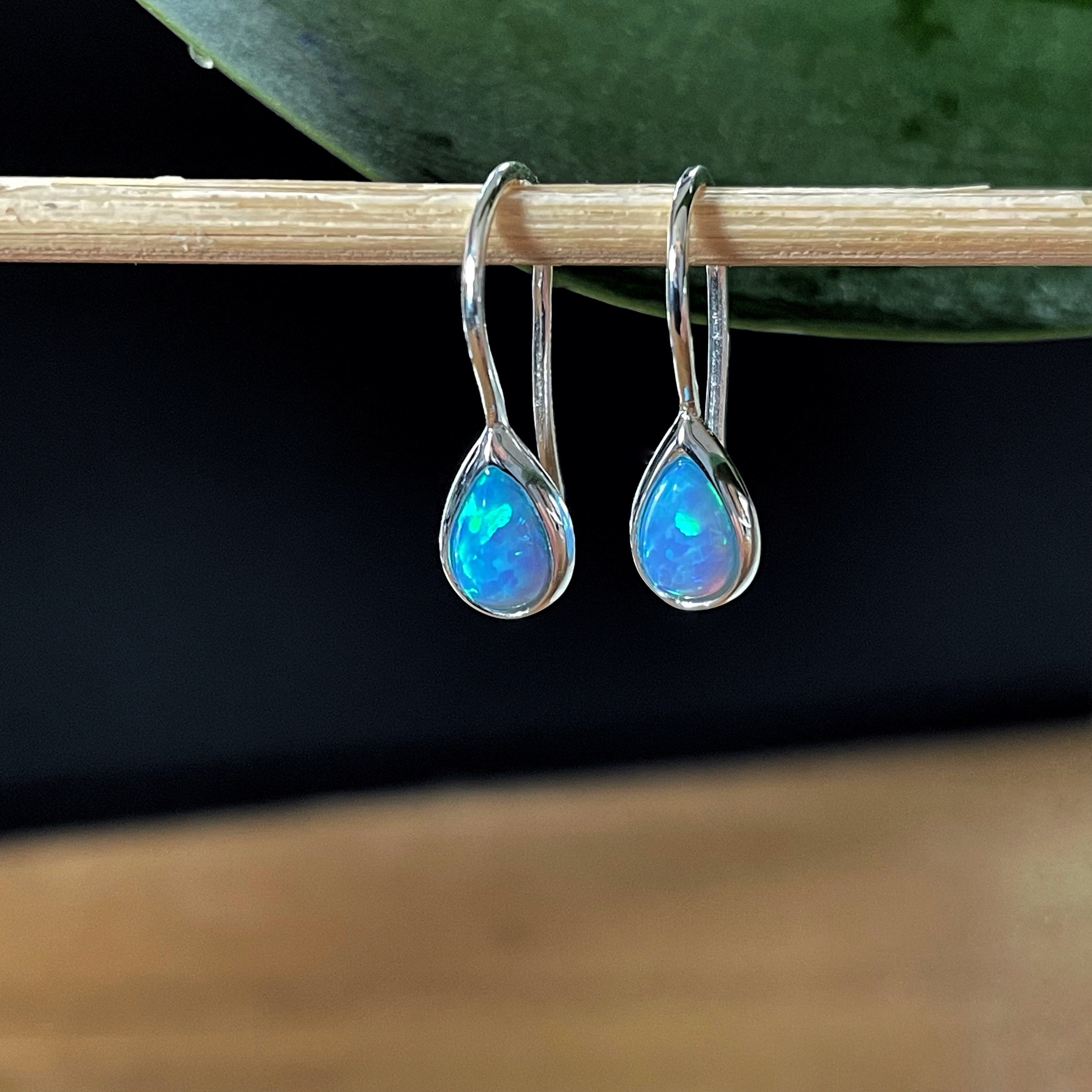 Orecchini In Argento 925‰ Opale Di Fuoco Blu - Foto 6