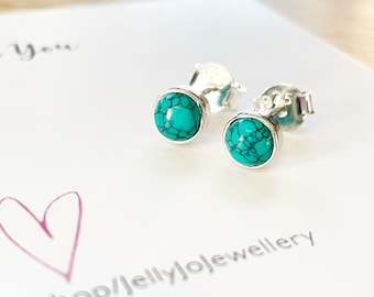 Turquoise Sterling Silver Stud Earrings: December Birthstone Gift