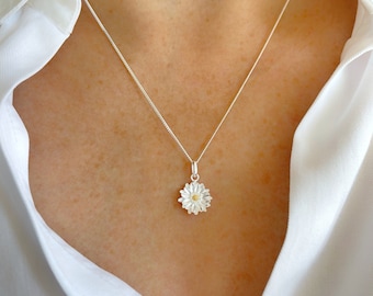 Sterling Silver Aster Flower Necklace: September Birth Flower Gift