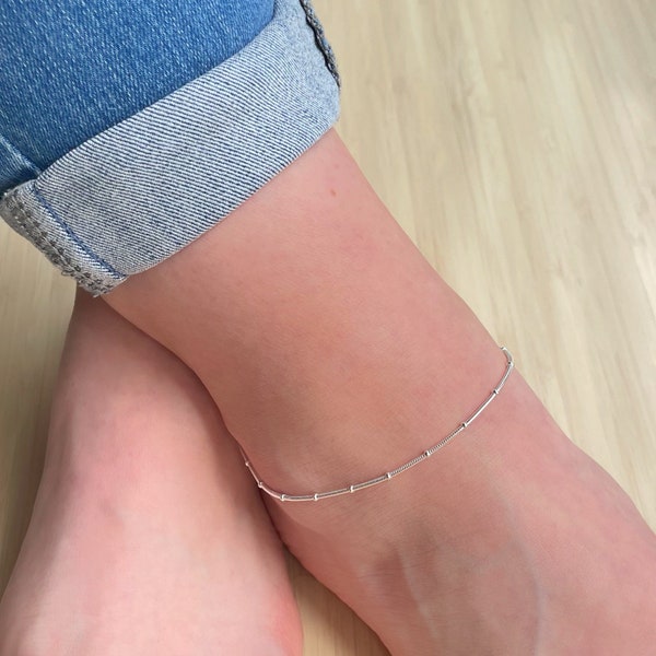 Sterling Silver Anklet, Snake Ankle Bracelet, Satellite Ankle Bracelet