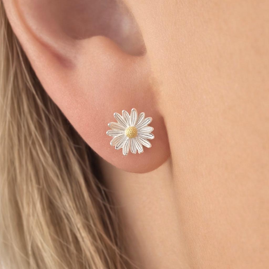SVODEA Aretes De Margaritas Infinitas Para Mujer, Plata De Ley 925, Aretes Colgantes De Flores Infinitas, Regalos De Cumpleaños De Aniversario Para Mujeres Y Mamá, Oro Amarillo, No Es Una Piedra