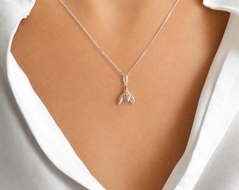 Sterling Silver Snowdrop Necklace: January Birth Flower Pendant