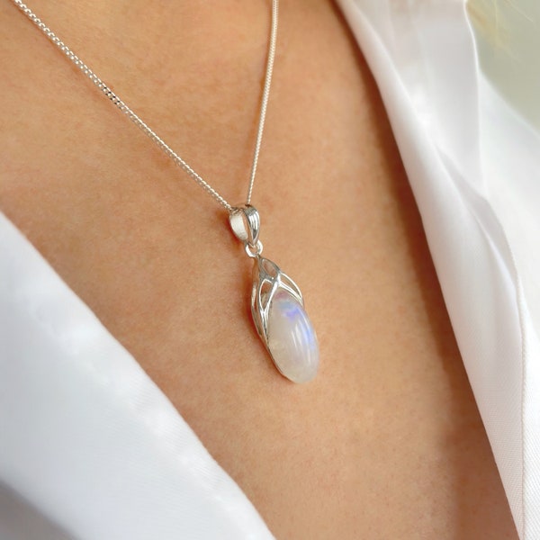 Collana di pietra di luna, collana di pietra di luna celtica, collana con ciondolo in pietra di luna in argento sterling, regalo di pietra di nascita di giugno, regalo di compleanno di giugno