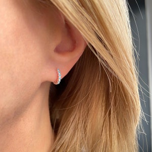Turquoise Earrings, 925 Sterling Silver Huggie Hoop Earrings, Blue Turquoise Hoop, Dainty Hoop Earrings, Minimalist Earrings