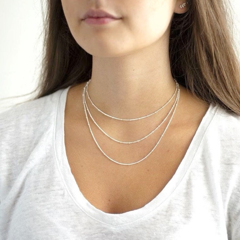 Silver Satellite Necklace, 14 16 18 20 22 24 Silver Satellite Chain, Bobble Necklace, Layering Necklace, Dainty Minimalist Necklace image 1