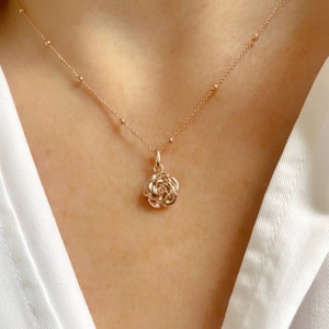 Rose Flower Necklace, 925 Sterling Silver with Rose Gold Plate Pendant, June Birth Flower, Rose Gift Jewellery, June Birthday Gift