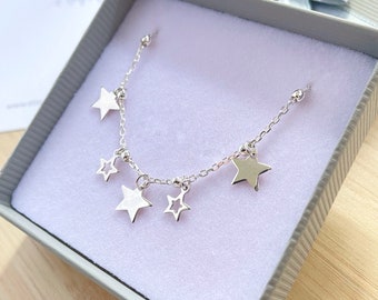 Sterling Silver Star Charm Anklet: Celestial Ankle Bracelet