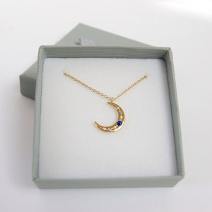 Lapis Crescent Moon Necklace: Gold Sterling Silver, Cubic Zirconia