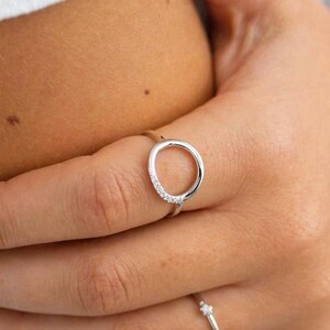 Sterling Silver Open Circle Ring, Cubic Zirconia Detail