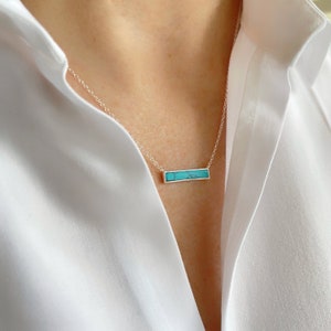 Turquoise Bar Necklace, Turquoise Bar Pendant, Sterling Silver Necklace, Layering Necklace, December Birthday Gift