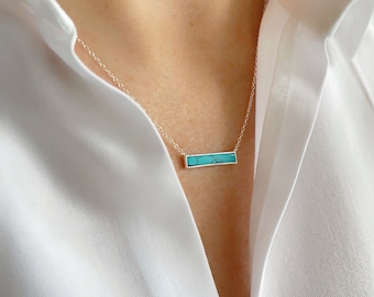 Turquoise Bar Necklace, Turquoise Bar Pendant, Sterling Silver Necklace, Layering Necklace, December Birthday Gift