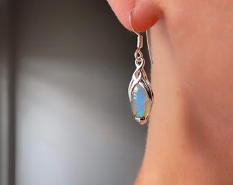 Labradorite Gemstone Earrings: Celtic Sterling Silver Drop Earrings