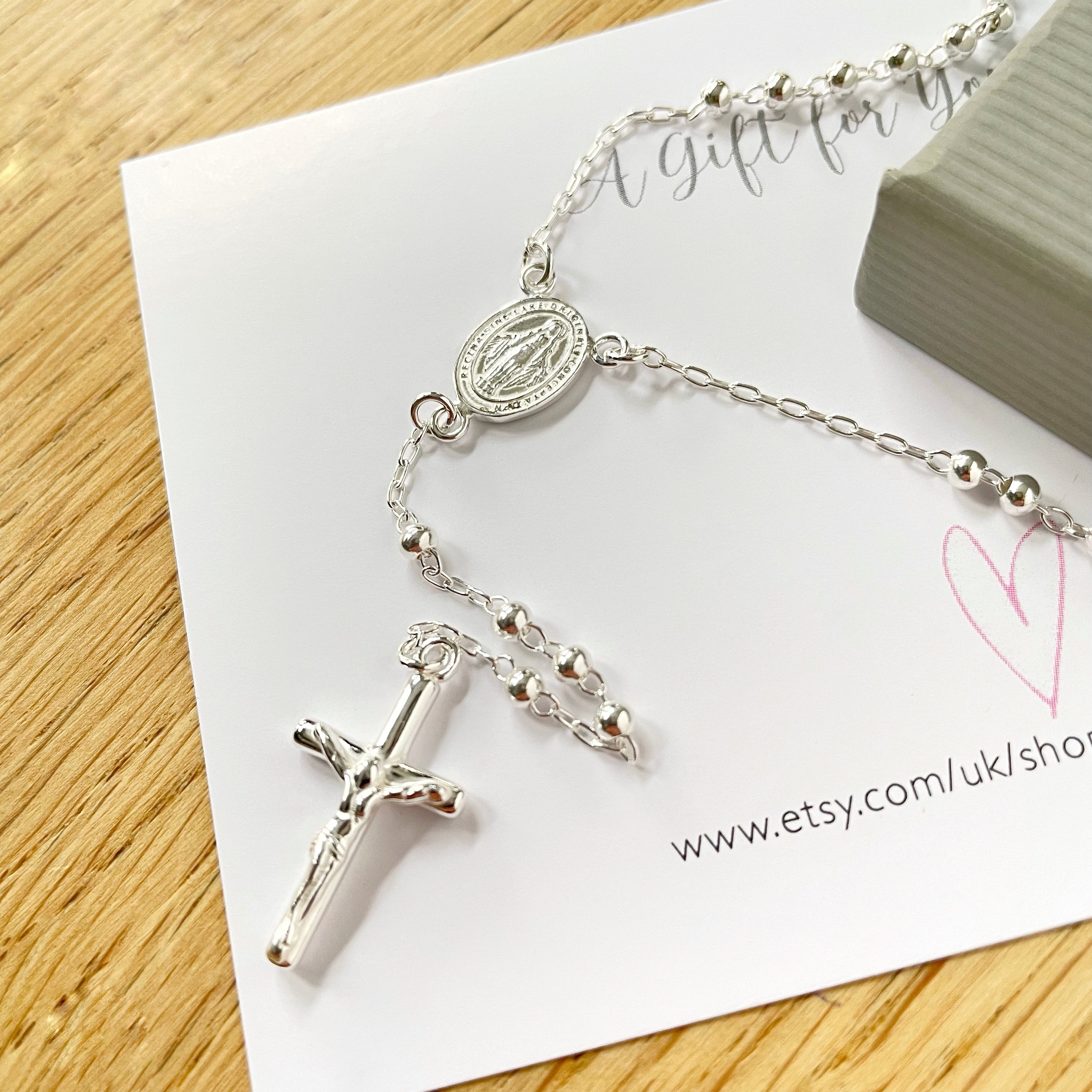 Rosary Bead Necklace, Miraculous Medal Necklace, Sterling Silver Rosary Bead Cross Necklace, St Mary Rosary Necklace, Gift For Her