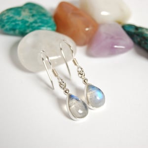 Moonstone Earrings, Teardrop Moonstone Earrings, Dangle Earrings, Sterling Silver Rainbow Moonstone Earrings, June Birthstone