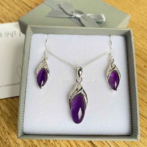 Sterling Silver Amethyst Necklace and Earring Set: Celtic Jewellery