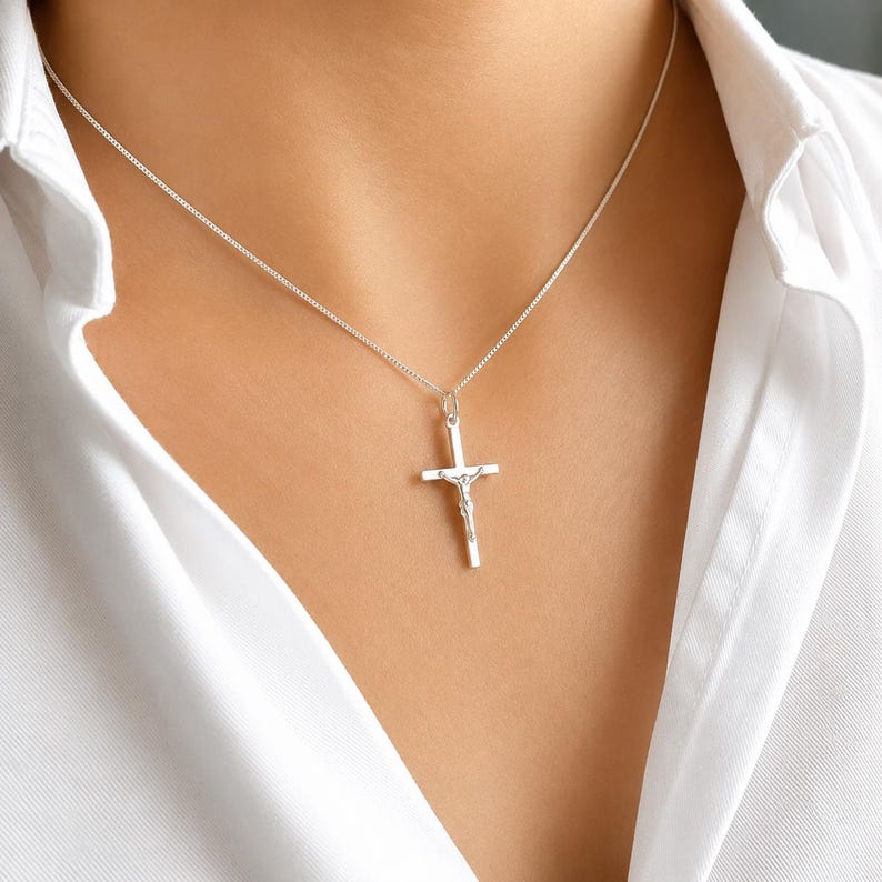 Sterling Silver Crucifix Necklace: Religious Pendant image 6