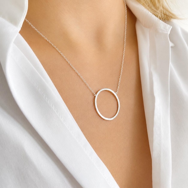 Sterling Silver Open Circle Necklace: Minimalist Eternity Pendant