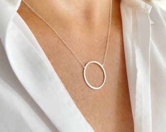 Circle Necklace, Sterling Silver Necklace, Open Circle Minimalist Necklace, Layering Necklace, Eternity Necklace, Symbol of Love