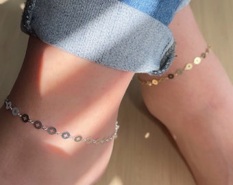 Gold Disc Anklet: 14K Gold Plated Sterling Silver Ankle Bracelet
