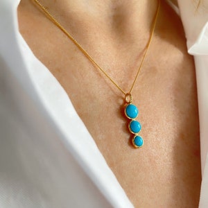 Turquoise Necklace, Blue Turquoise Droplet Necklace, Trio of Turquoise Necklace, Sterling Silver Gold Plate Necklace, December Birthstone
