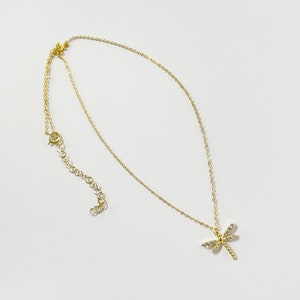 Dragonfly Necklace: Sterling Cubic Zirconia Wings, Gold Dragonfly, Dainty Insect Jewellery, Gift for Her image 4