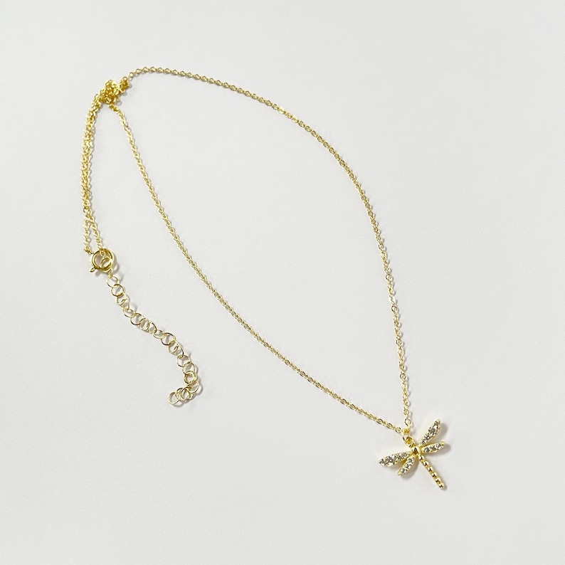 Dragonfly Necklace: Sterling Cubic Zirconia Wings, Gold Dragonfly, Dainty Insect Jewellery, Gift for Her image 4