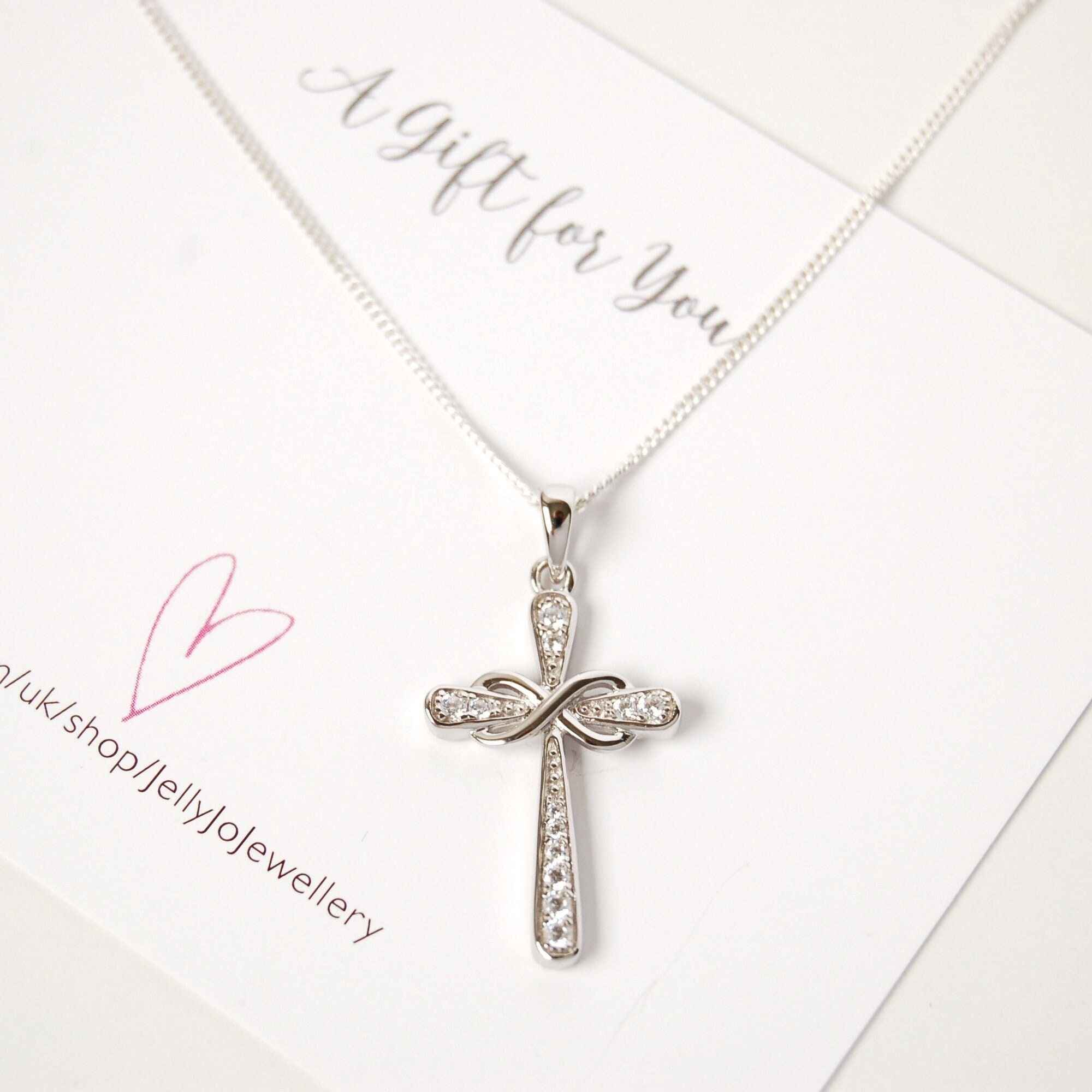 Silver Cross Large Silver Necklace, Sterling Infinity Cubic and Necklace Israel Cross Pendant, Zirconia Silver, Etsy Necklace, Infinity 