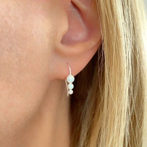 Opal Earrings, Opal Droplet Earrings, Sterling Silver, Trio of Opal Droplets, October Birthstone, Gift for Her