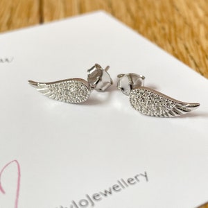 Angel Wing Earrings,  Dainty CZ Angel Wings, Silver Stud Earrings, Angel Wing Jewellery, Gift For Her