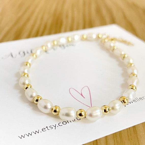 Bracciale con perle di peridoto naturale / Gioielli in argento 925 placcato oro / Pietra portafortuna di agosto - Italia
