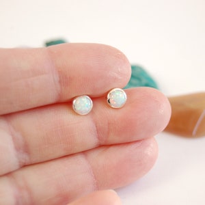 Opal Studs, White 6mm Opal Studs, 925 Sterling Silver Stud Earrings, October Birthstone Gift, Gift for Her