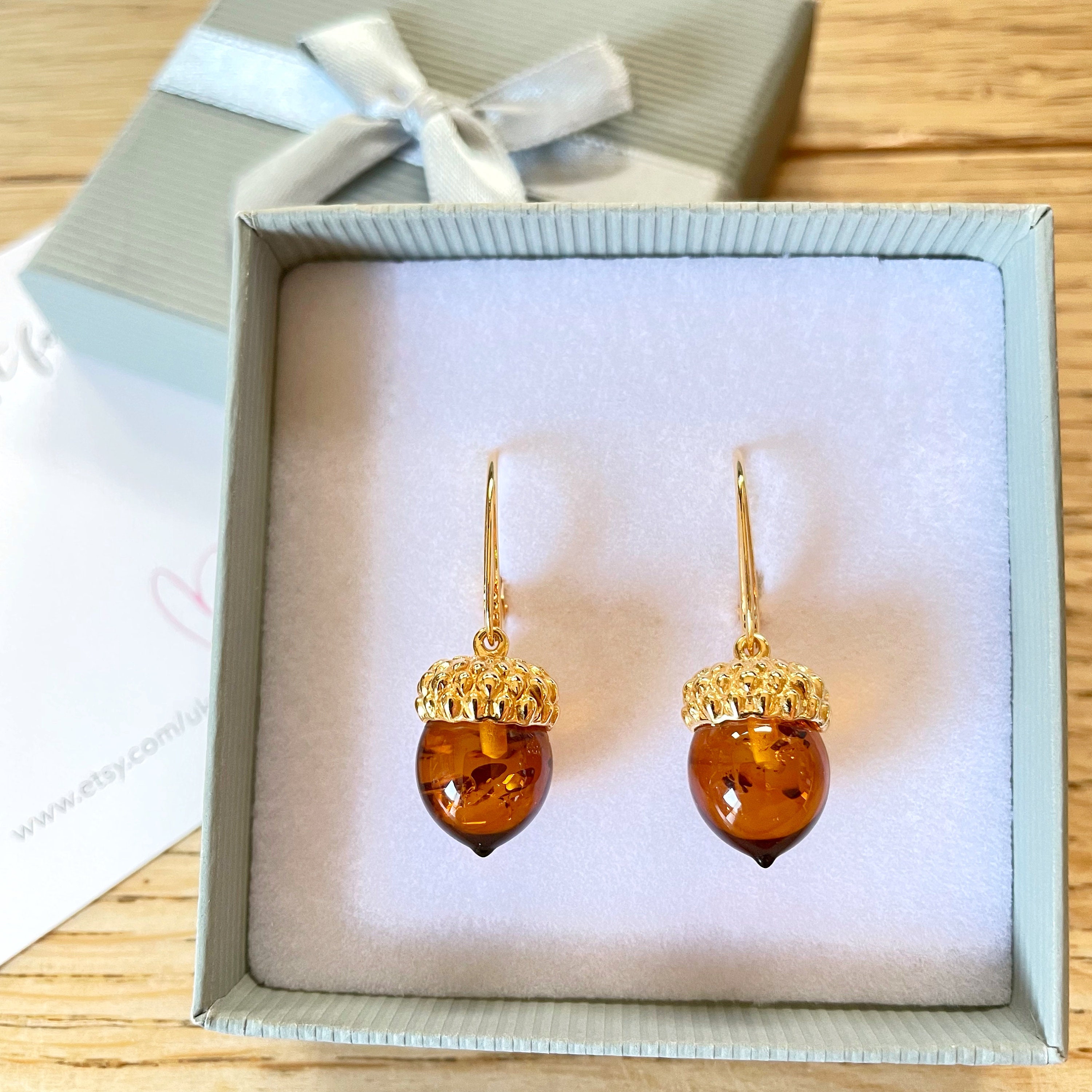 Acorn Earrings Gold Amber Acorn Earrings Sterling Silver 18k