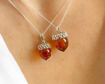 Acorn ketting, Amber Acorn hanger, Sterling zilveren ketting, vruchtbaarheid ketting, cadeau ketting