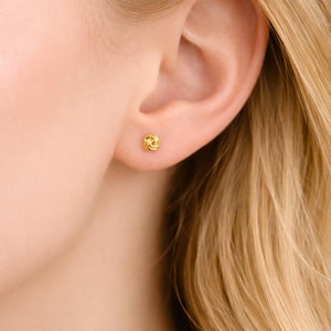Dainty Gold Knot Stud Earrings: Sterling Silver, Love Knot