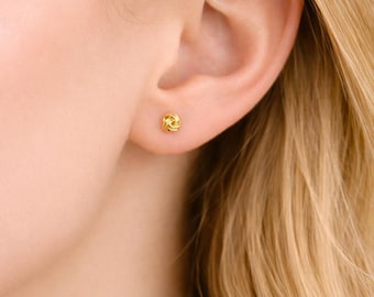 Dainty Gold Knot Stud Earrings: Sterling Silver, Love Knot