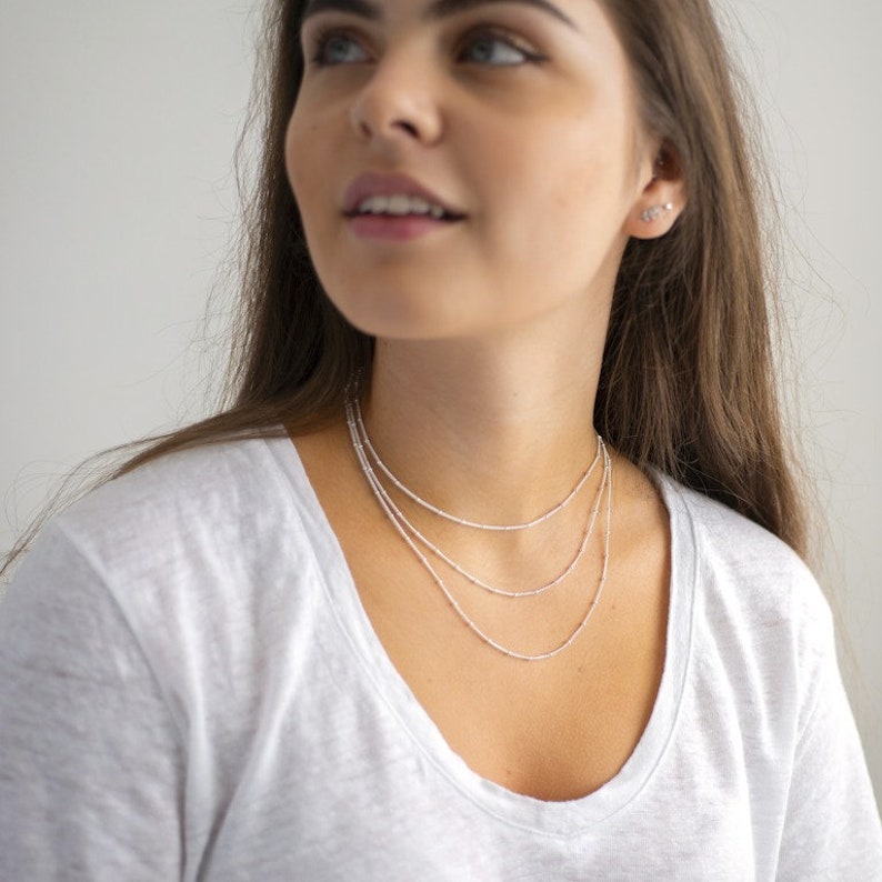 Silver Satellite Necklace, 14 16 18 20 22 24 Silver Satellite Chain, Bobble Necklace, Layering Necklace, Dainty Minimalist Necklace image 7