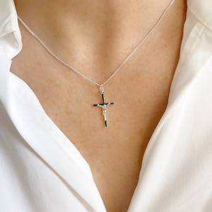 Silver Crucifix Necklace, 925 Sterling Silver Necklace, Religious Necklace