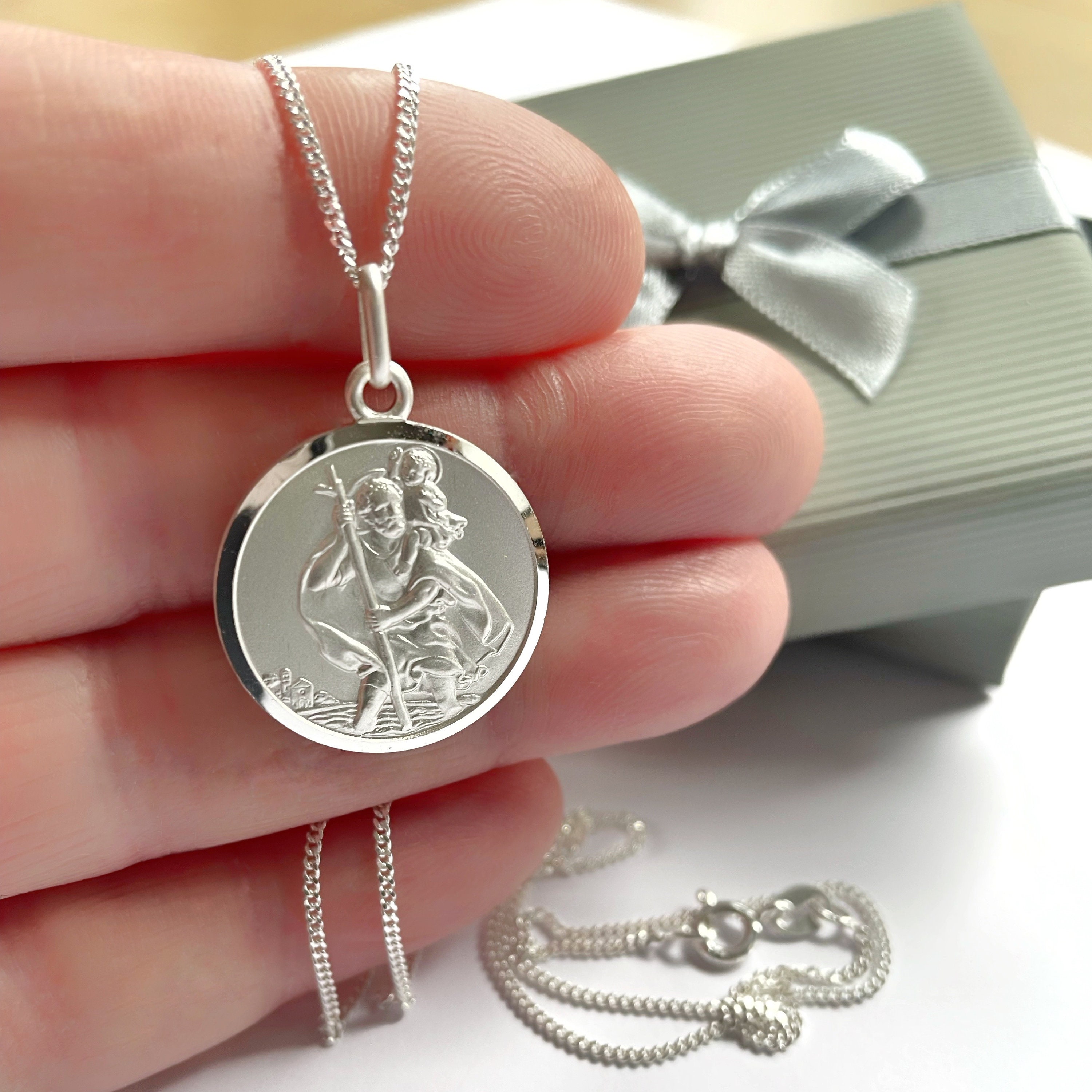 Mens sterling silver store st christopher necklace