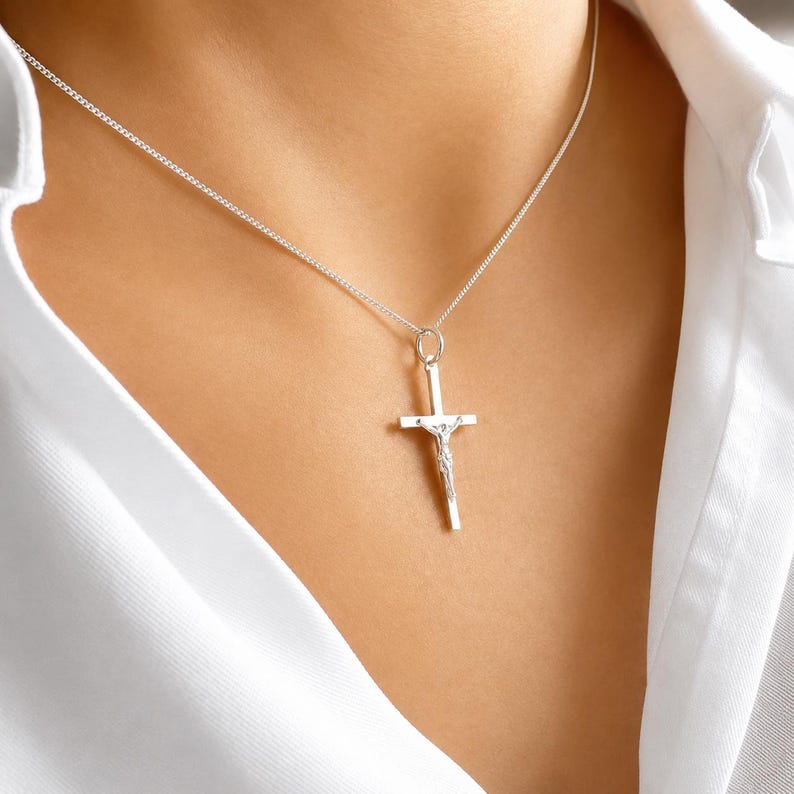 Sterling Silver Crucifix Necklace: Religious Pendant image 8