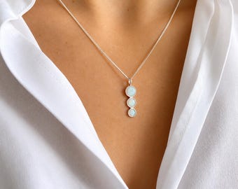 Opal Trio Pendant Necklace: Sterling Silver October Birthstone
