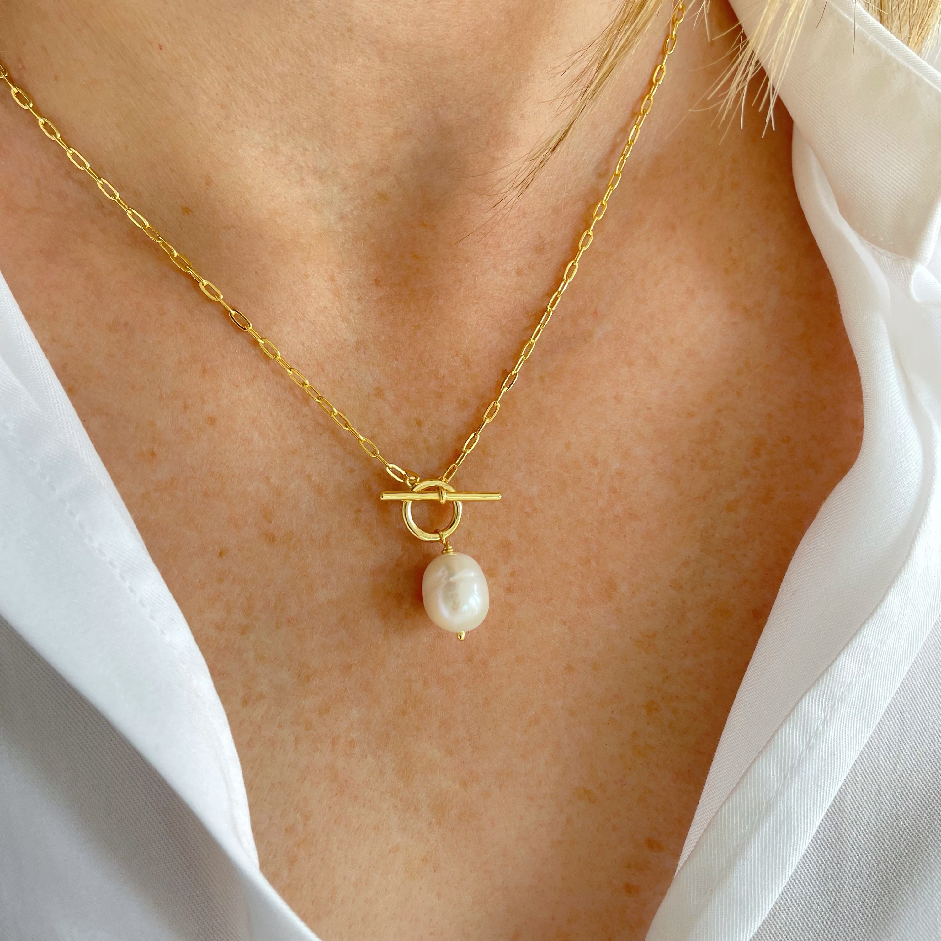 【返品?交換対象商品】 Oval Link Pearl Necklace, T-bar Pearl Charm Necklace アクセサリー