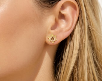 Gold Daffodil Stud Earrings: Sterling Silver March Birth Flower