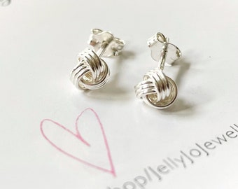 Knot Earrings,  Dainty Silver Love Knot Earrings, Sterling Silver Stud Earrings, Mini Earrings, Dainty Celtic Knot Earrings