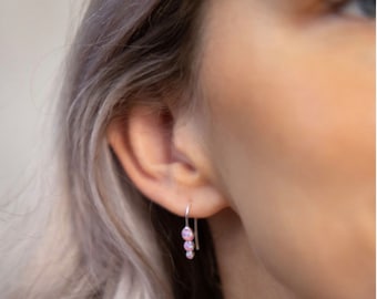 Pink Opal Droplet Earrings: Sterling Silver October Birthstone