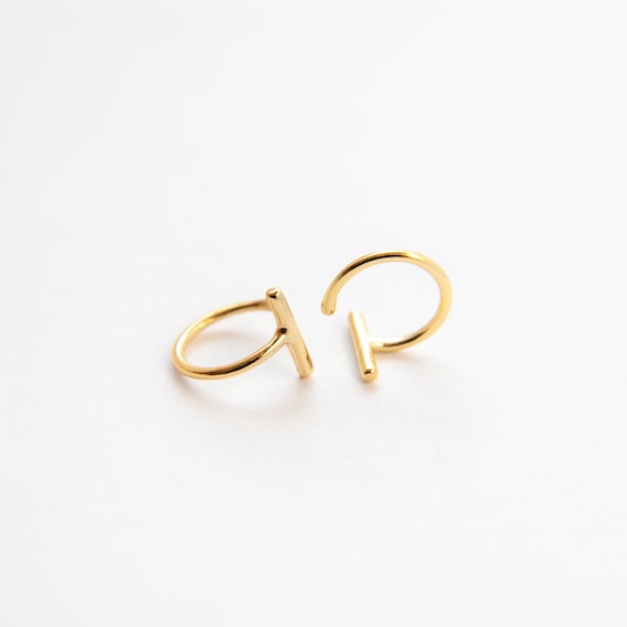 Bar Open Huggies Earrings Pair of Gold Mini Bar Earrings Pull Through Bar Earrings Minimalist Jewellery Gift for Her Etsy