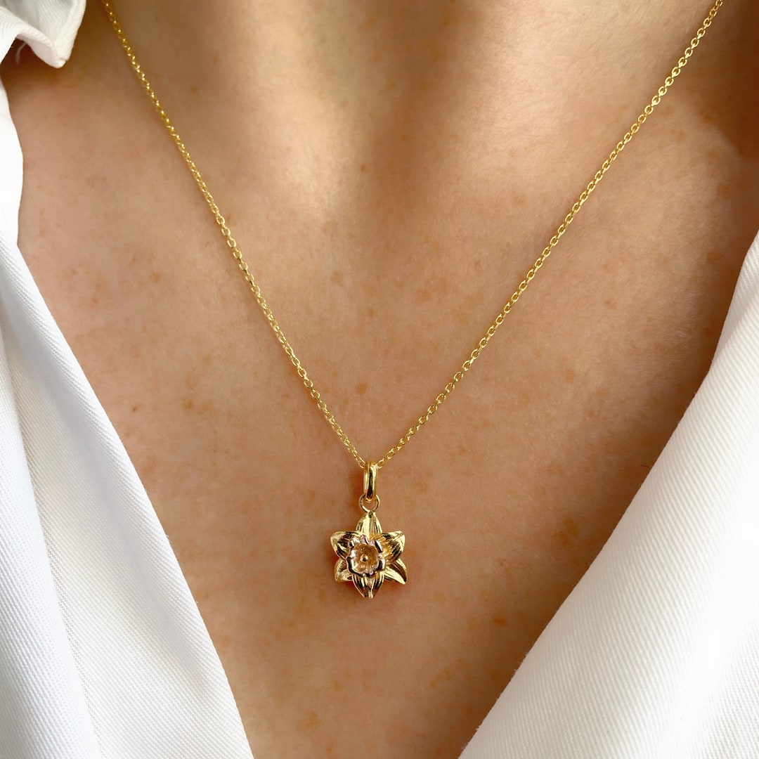 Daffodil Necklace Sterling Silver Gold Plate Necklace Gold - Etsy